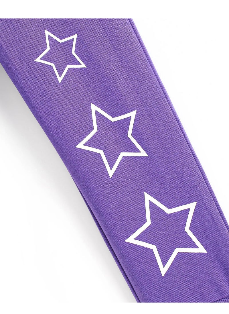 Generic Honeyhap Premium Cotton Looper Ankle Length Lounge Pants with Bio Finish & Stars Printed - Prism Violet  - Image 3