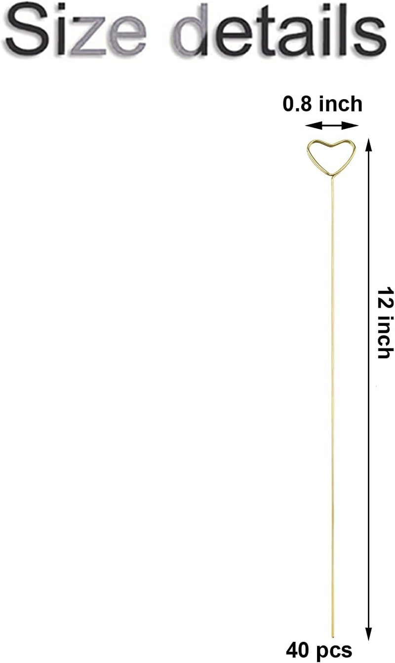 H&W 12''L Golden Heart Loop Round Shape Card Holders 40PCS Floral Picks Clips for Wedding & Flower Arrangements, DIY Craft Wire Clip Table Card Holders Note Photo Picture Memo Holder Cake Topper - Image 2