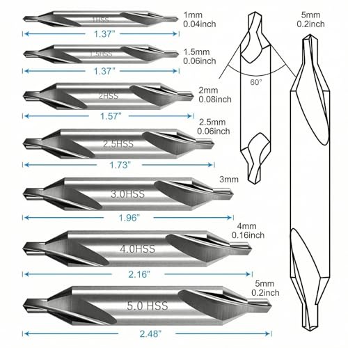 EMSTAR 7 PCS Center Drill Bit Set, M2 High Speed Steel 60° Center Drill Bits for Metal Lathe, Centering Drill Bit Size 1.0 1.5 2.0 2.5 3.0 4.0 5.0 - Image 2
