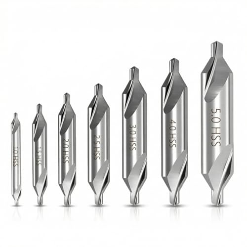 EMSTAR 7 PCS Center Drill Bit Set, M2 High Speed Steel 60° Center Drill Bits for Metal Lathe, Centering Drill Bit Size 1.0 1.5 2.0 2.5 3.0 4.0 5.0 - Image 1