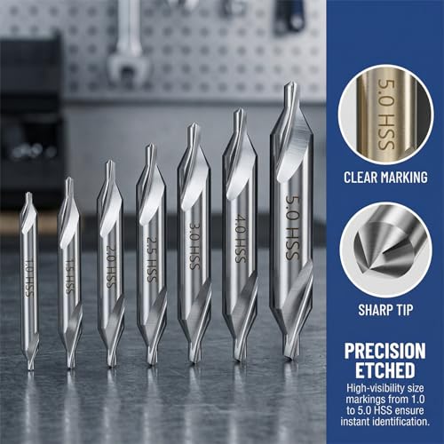 EMSTAR 7 PCS Center Drill Bit Set, M2 High Speed Steel 60° Center Drill Bits for Metal Lathe, Centering Drill Bit Size 1.0 1.5 2.0 2.5 3.0 4.0 5.0 - Image 3