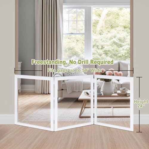 LZRS Clear Dog Gate for Indoor Use - Transparent Pet Fence with Solid Hardwood and Plastic Board, Stylish & Durable freestanding Pet Gate for Doorways, Stairs and Hallways, Off White - Image 2