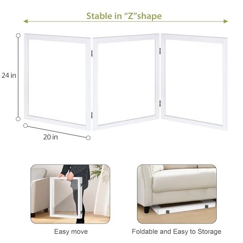 LZRS Clear Dog Gate for Indoor Use - Transparent Pet Fence with Solid Hardwood and Plastic Board, Stylish & Durable freestanding Pet Gate for Doorways, Stairs and Hallways, Off White - Image 5