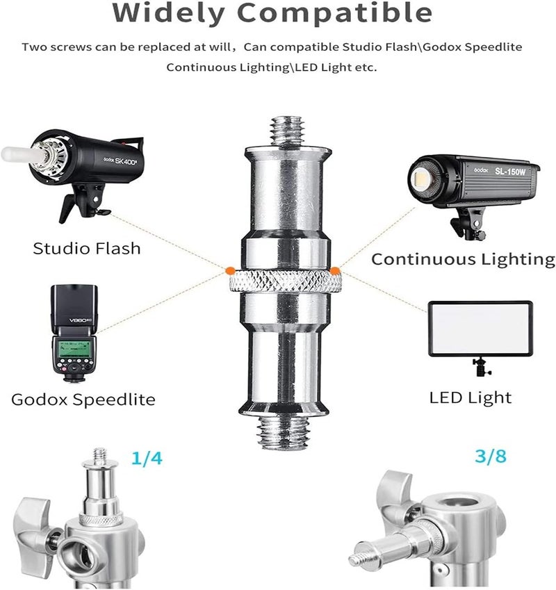 eWINNER Stainless Steel Heavy Duty Light Stand 110"/280CM with 1/4-inch to 3/8-inch Universal Adapter for Photo Studio Softbox, Strobe Flash Monolight and Other Photographic Equipment (Silver) - Image 3