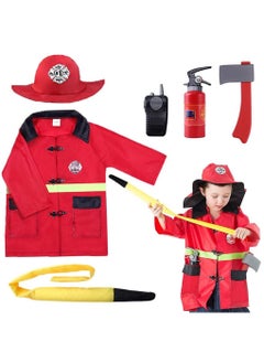 Kids Firefighter Costume, Toddler Fireman Dress up, Fire Pretend Chief Outfit, Role Play Career Suit W/Walkie Talkie Hose, Party Birthday Gift for 3 4 5 6 7 Year Old Boy Girl