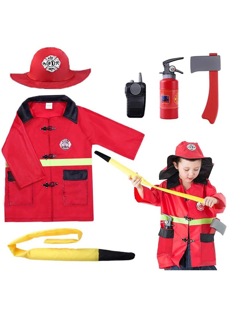 General - Kids Firefighter Costume, Toddler Fireman Dress up, Fire Pretend Chief Outfit, Role Play Career Suit W/Walkie Talkie Hose, Party Birthday Gift for 3 4 5 6 7 Year Old Boy Girl - Image 1