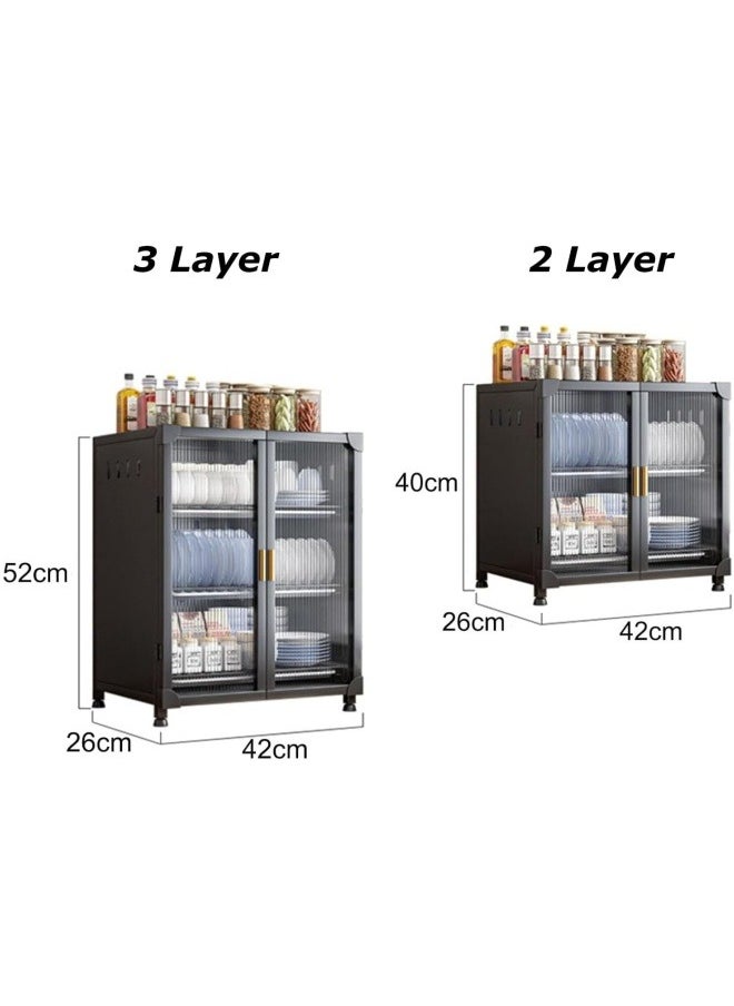 GGEROU - Kitchen Pantry Sideboard Countertop Organizer,Freestanding Countertop Storage Cabinet for Dish/Bowl/Console Dining Cupboard, Cupboard Dish Drying Rack Utensil Holder (White, 3-Tier) - Image 1