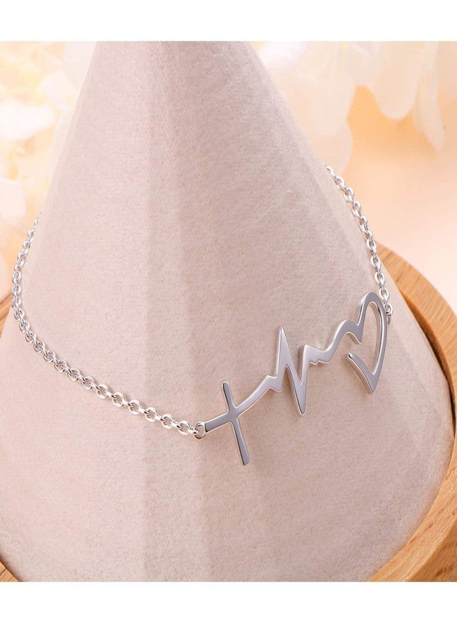 SILVER MOUNTAIN سوار سلسلة قابل للتعديل من فضة ستيرلنج S925 مع صليب الإيمان والأمل والمحبة، هدية عيد الفصح للنساء، 7" + 2" - Image 4