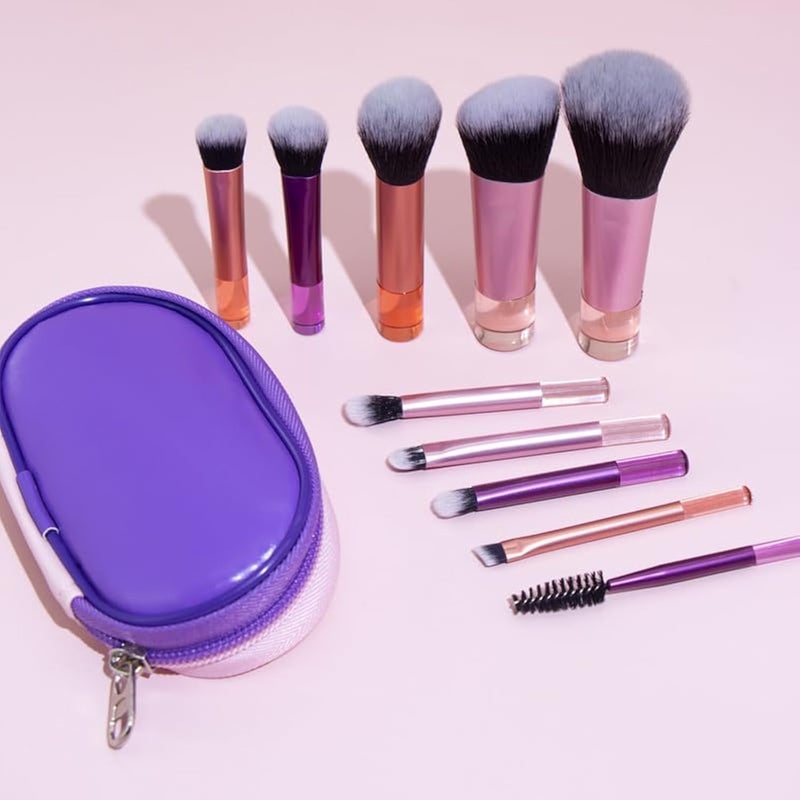 Coshine Portable ON THE GO Makeup Brush Set, COSHINE 10pcs Easy-taken Mini Full Complete Function Cosmetic Brushes Kit with Brush Pouch (colorful) - Image 1