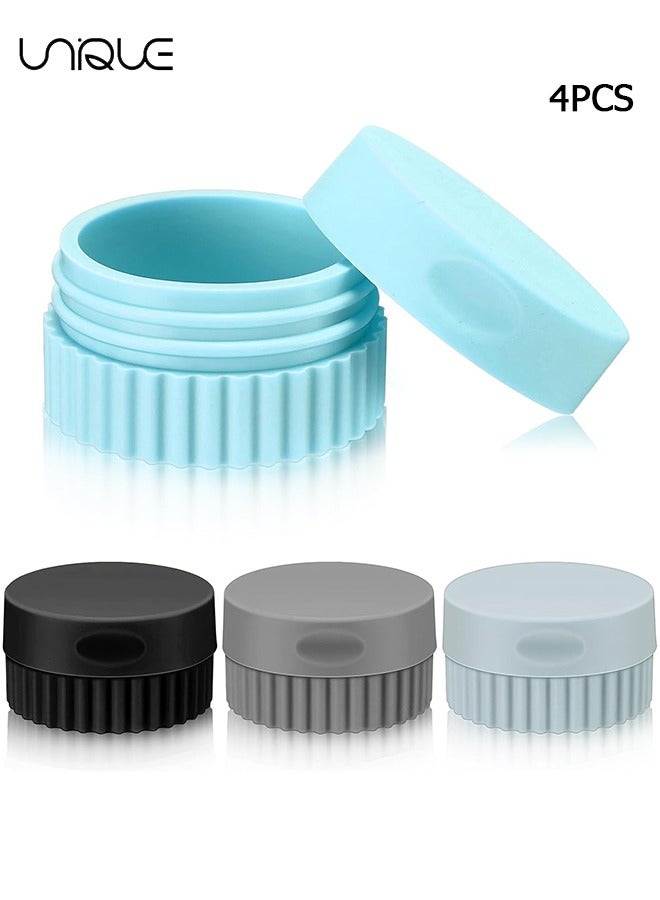 Unique 4 Pcs Travel Containers for Toiletries 0.68 oz Small Silicone Cream Jars with Plastic Cap Lids Small Travel Size Empty Makeup Containers Leak Proof for Cosmetic Body Hand Skin Cream Bottles (Blue and Black and Gray) - Image 1