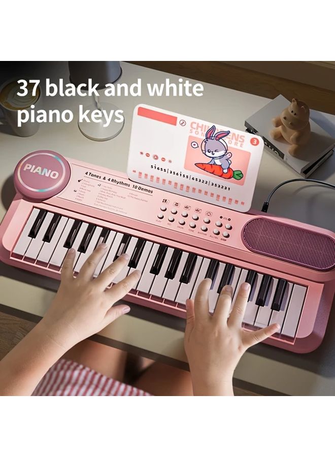 Pink Red 37 Key Multifunctional Electronic Keyboard Toy For Kids Early Learning Piano - Image 4