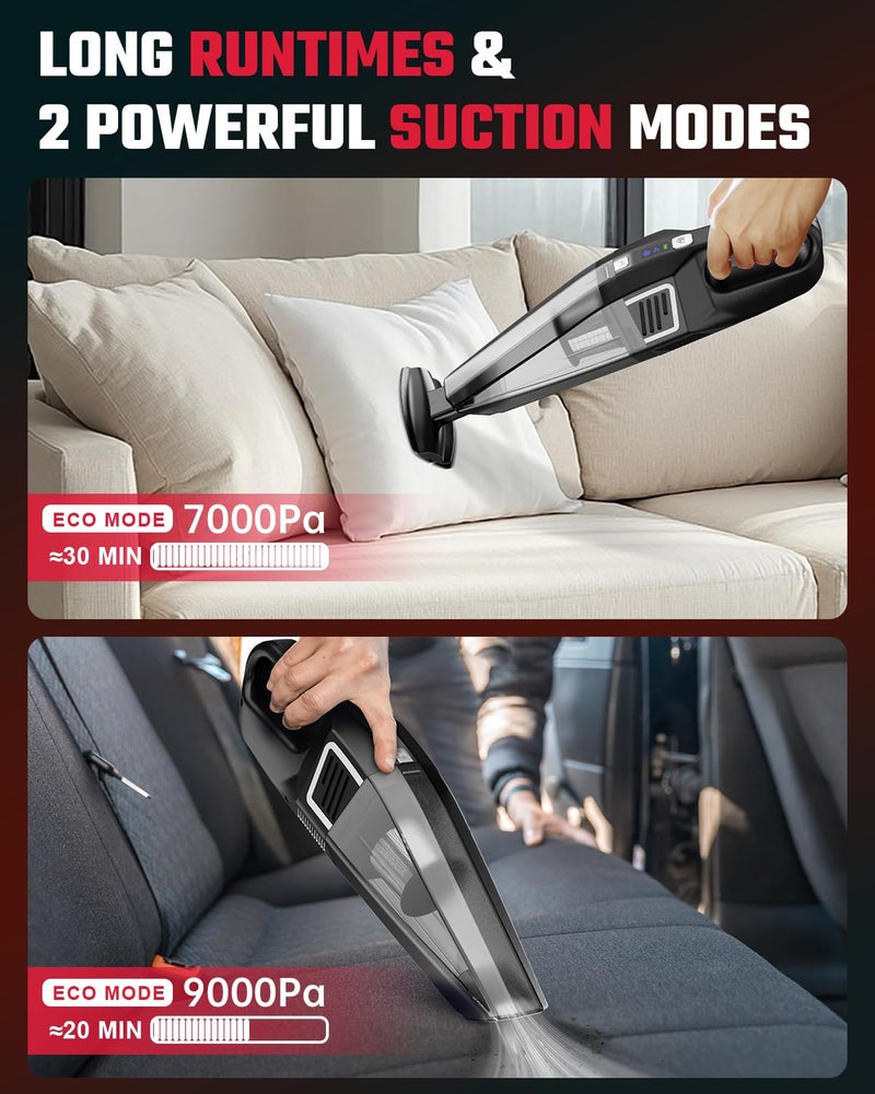 Evekas Handheld Vacuum Cordless, 9000PA Strong Suction, 2 Suction Modes, Fast Type-C Charging, Lightweight, Portable Car Vacuum Cleaner for Home Pet Office - Image 2