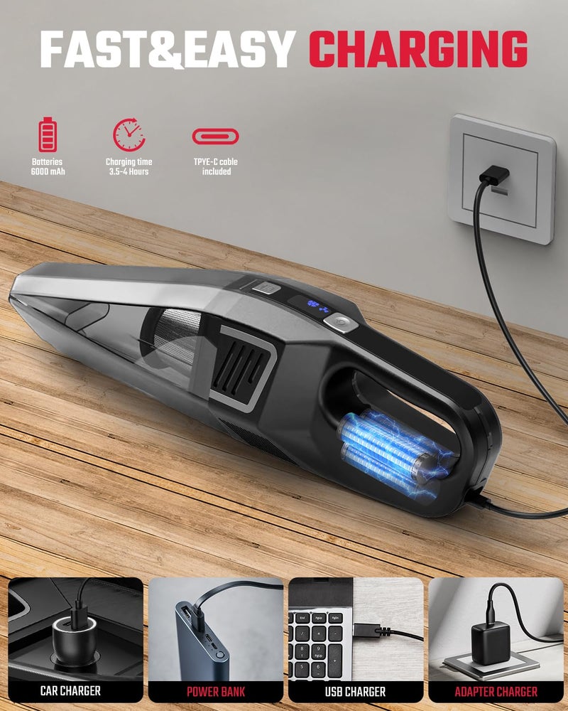 Evekas Handheld Vacuum Cordless, 9000PA Strong Suction, 2 Suction Modes, Fast Type-C Charging, Lightweight, Portable Car Vacuum Cleaner for Home Pet Office - Image 4