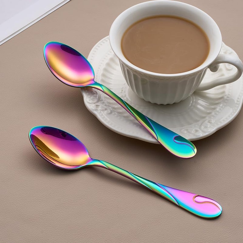 Seeshine Rainbow Dessert Spoons, 6.5-inch Stainless Steel Shiny Rainbow Teaspoon, Espresso Coffee Spoon, Tea Spoons Silverware, Set of 6 - Image 4