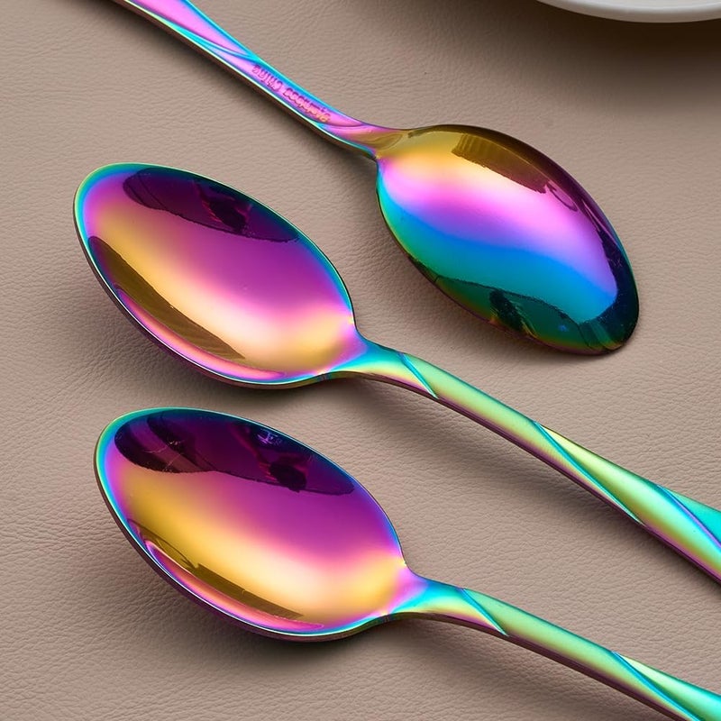 Seeshine Rainbow Dessert Spoons, 6.5-inch Stainless Steel Shiny Rainbow Teaspoon, Espresso Coffee Spoon, Tea Spoons Silverware, Set of 6 - Image 5