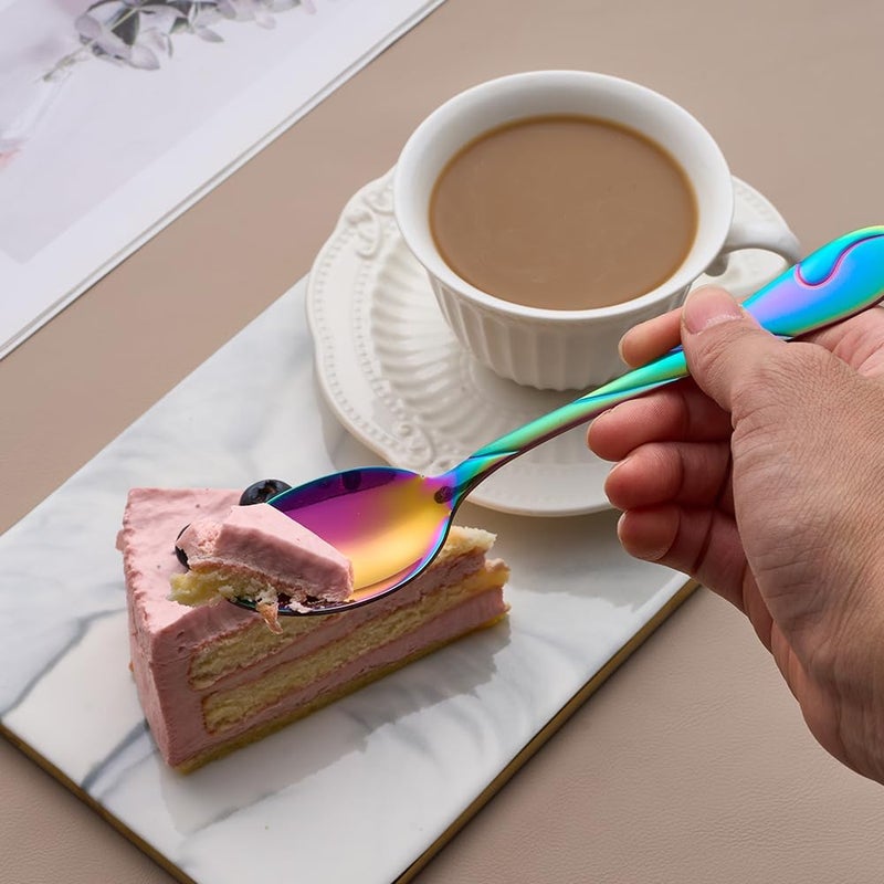 Seeshine Rainbow Dessert Spoons, 6.5-inch Stainless Steel Shiny Rainbow Teaspoon, Espresso Coffee Spoon, Tea Spoons Silverware, Set of 6 - Image 2