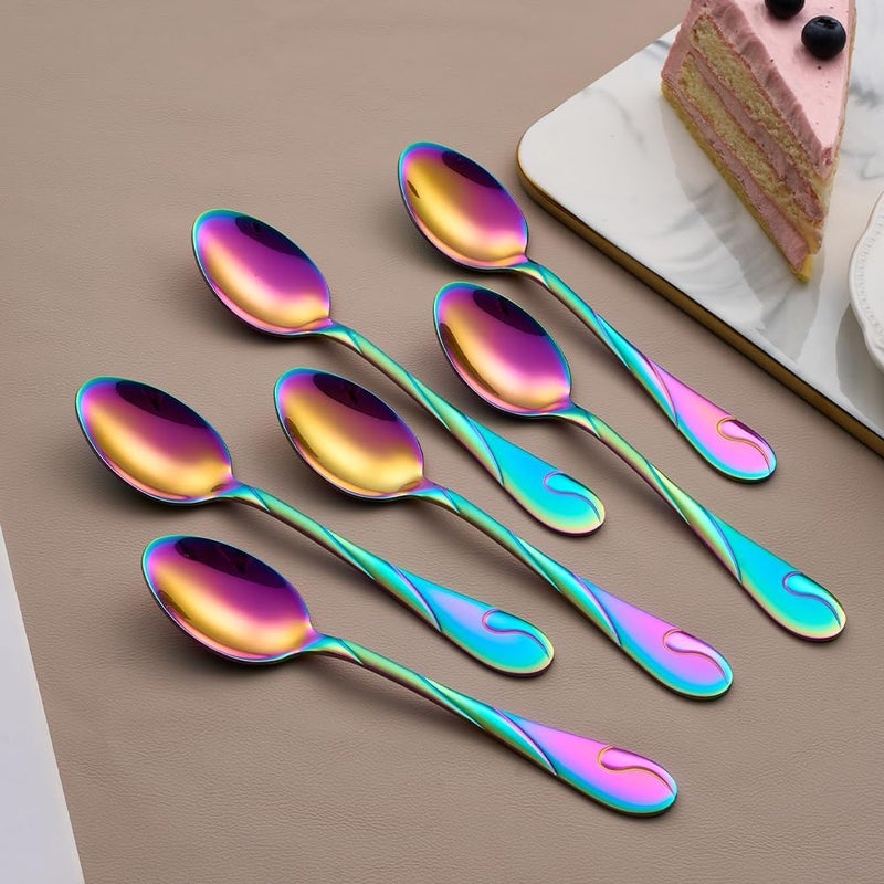 Seeshine Rainbow Dessert Spoons, 6.5-inch Stainless Steel Shiny Rainbow Teaspoon, Espresso Coffee Spoon, Tea Spoons Silverware, Set of 6 - Image 3