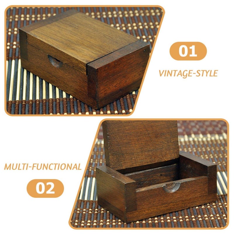 Vintage Wooden Jewelry Box Small Trinket Organizer Travel Desktop Retro Brown - Image 4