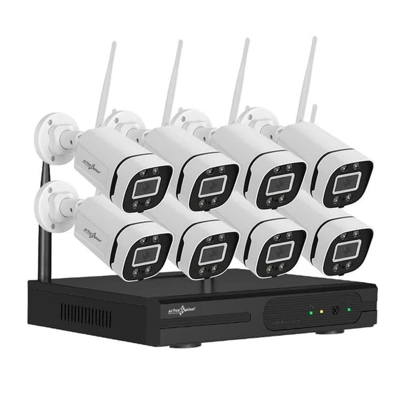 Active Pixel Active Pixel Wireless NVR kit 3MP 8 Channel HD OutdoorIndoor IR Vision Wireless IP Security Cameras for Remote Area Office use Construction site Home Surveillence 