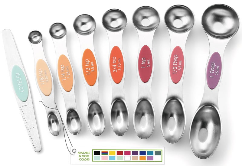 Spring Chef Stainless Steel Metal Magnetic Measuring Spoons Set of 8 with Leveler Heavy Duty Nesting Teaspoon  Tablespoon Measuring Spoons Kitchen Gadgets for Baking  Cooking  Desert Sunset