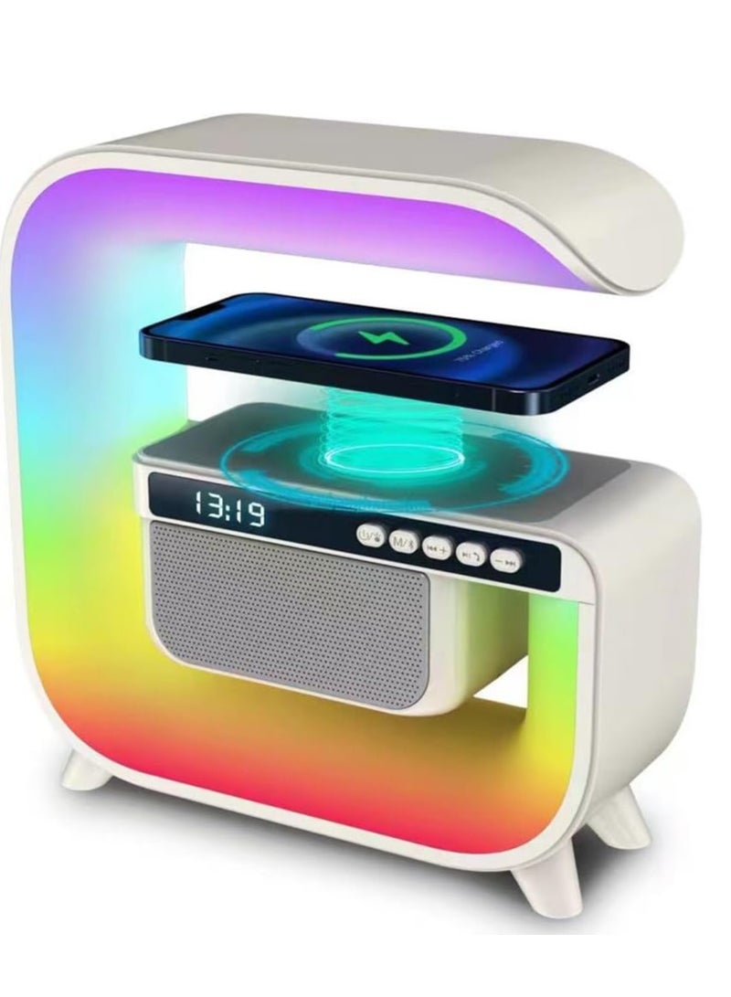 Wireless Smart G Shape Bluetooth Speaker with LED Adjustable Ambience Light With Clock - Image 1