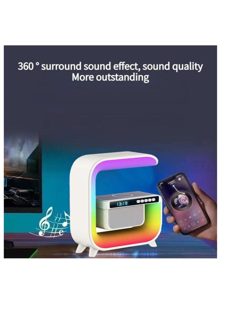 Wireless Smart G Shape Bluetooth Speaker with LED Adjustable Ambience Light With Clock - Image 3