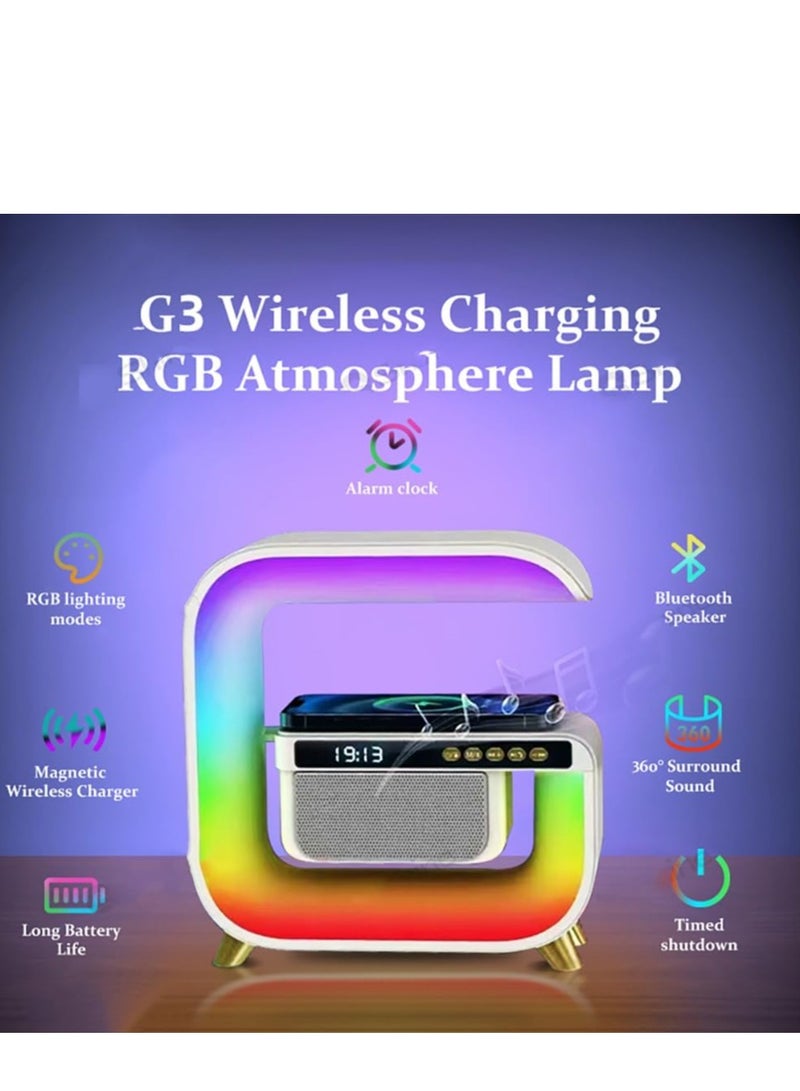 Wireless Smart G Shape Bluetooth Speaker with LED Adjustable Ambience Light With Clock - Image 2