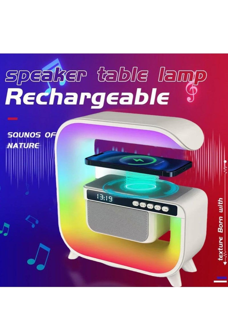 Wireless Smart G Shape Bluetooth Speaker with LED Adjustable Ambience Light With Clock - Image 4