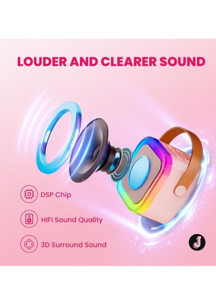 JAJEEK "New Mini Karaoke Machine for Kids & Adults – Portable Bluetooth Speaker with 2 Wireless Microphones, MP3 Music Player. Perfect Birthday Gift for Girls 3-12 Years Old, Ideal for Family Home Parties (Pink, 2 Mics)" - Image 5