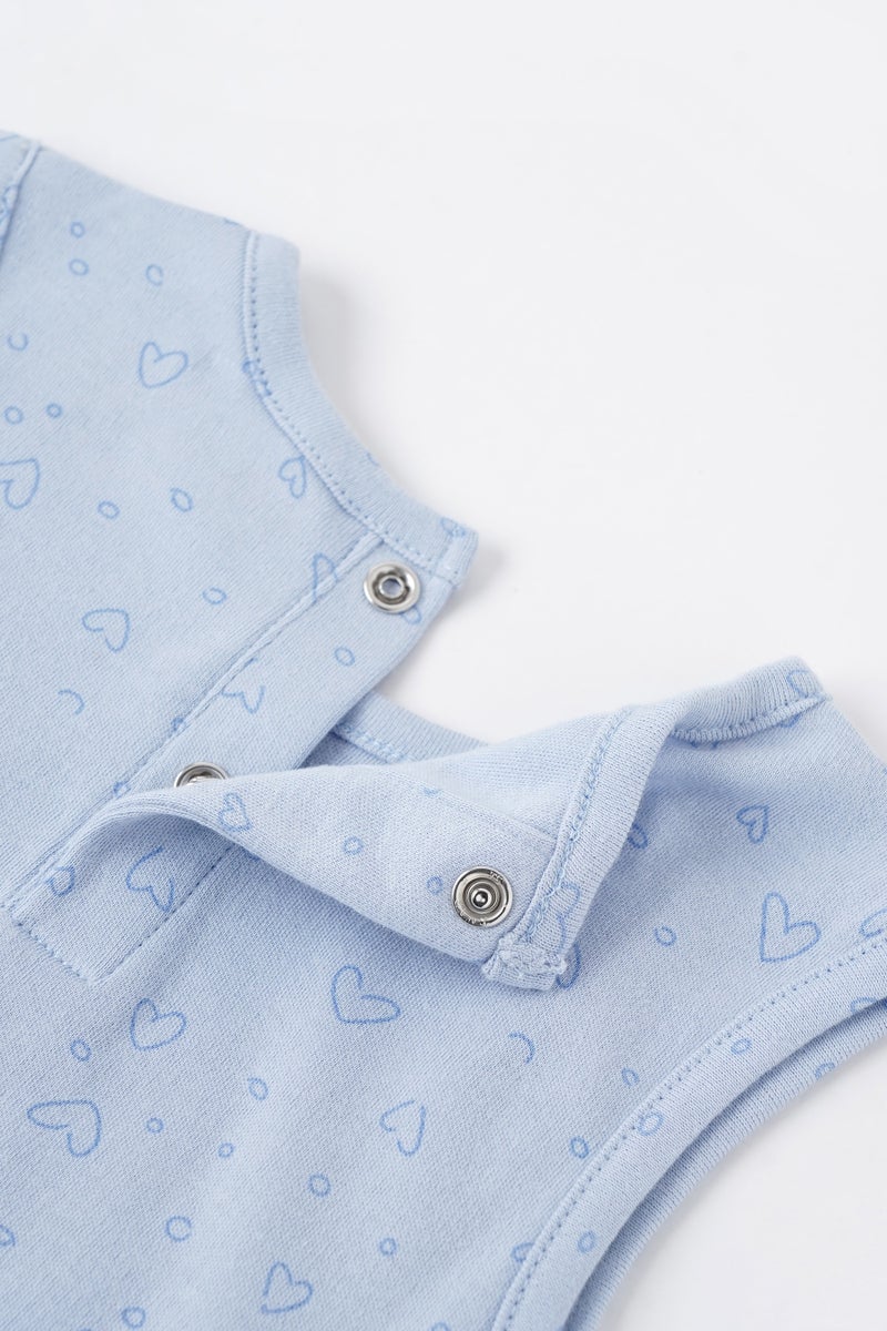 POPEES Baby Boys Cotton Sleeveless Romper | Soft Blue Heart Print Jumpsuit for Newborns & Infants - Image 3