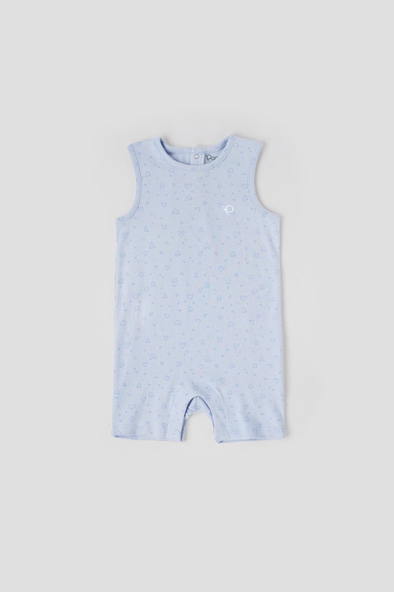 POPEES Baby Boys Cotton Sleeveless Romper | Soft Blue Heart Print Jumpsuit for Newborns & Infants - Image 1
