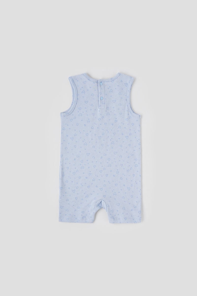 POPEES Baby Boys Cotton Sleeveless Romper | Soft Blue Heart Print Jumpsuit for Newborns & Infants - Image 2