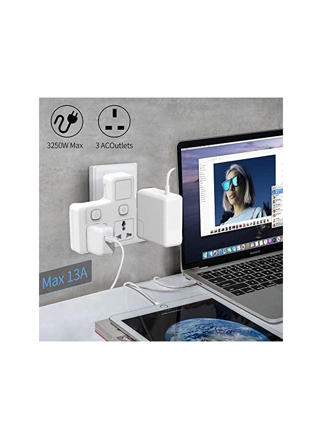 promass Power Adapter Multi Plug Extension, Extender Wall Charger Socket 3 Way Multiple Electrical Outlet Adaptor, Charging Station for Home, Office （3 Way） - Image 2