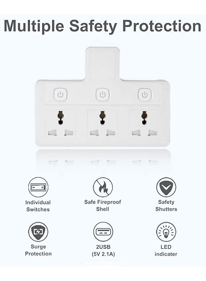 promass Power Adapter Multi Plug Extension, Extender Wall Charger Socket 3 Way Multiple Electrical Outlet Adaptor, Charging Station for Home, Office （3 Way） - Image 3