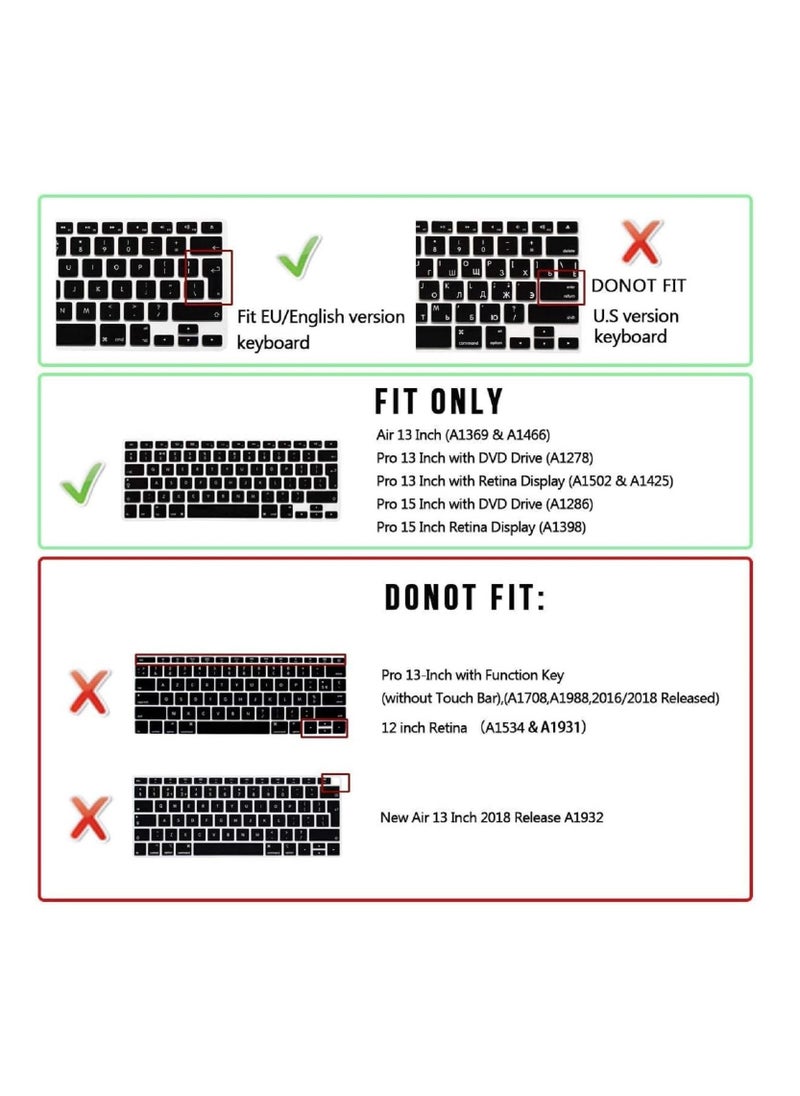AMM Russian Language Silicone Keyboard Cover Skin for MacBook Air 13 Inch A1466 A1369(Release 2010-2017)& MacBook Pro 13" 15" 17" (2015 Or Older Version, with/Without Retina Display) EU Version Black  - Image 2