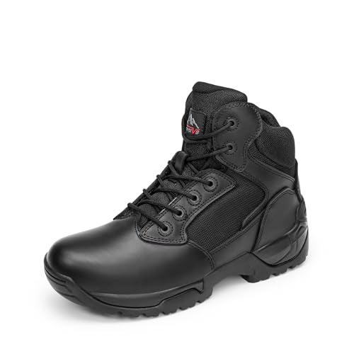 NORTIV 8 Mens Military Tactical Work Boots Side Zip Outdoor Hiking Leather Motorcycle Combat Boots,Size 8,Black,ALLOY