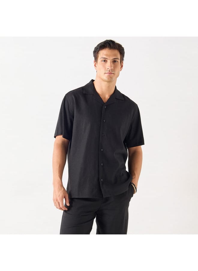 Iconic Iconic Solid Relaxed Fit Linen Blend Shirt with Camp Collar  - Image 1