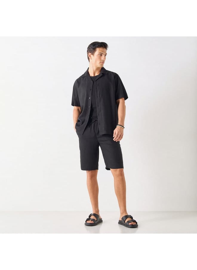 Iconic Iconic Solid Relaxed Fit Linen Blend Shirt with Camp Collar  - Image 2