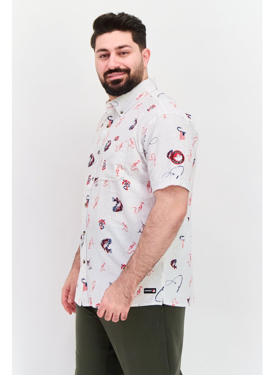 Canada Weather Gear - Men Regular Fit Allover Print Casual Shirt, White Combo - Image 1