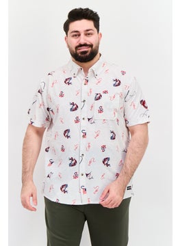 Men Regular Fit Allover Print Casual Shirt, White Combo