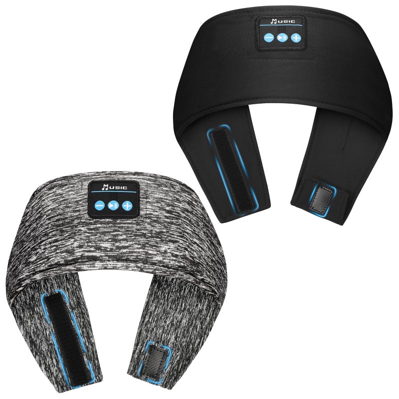 Mixiba Adjustable Sleeping Headphones, 2-Pack Headband Headphones with Fastener, Bluetooth Headband with Thin Speakers Mic for Men Women, Yoga, Running, Workout, Travel - Black&Gray - Image 1