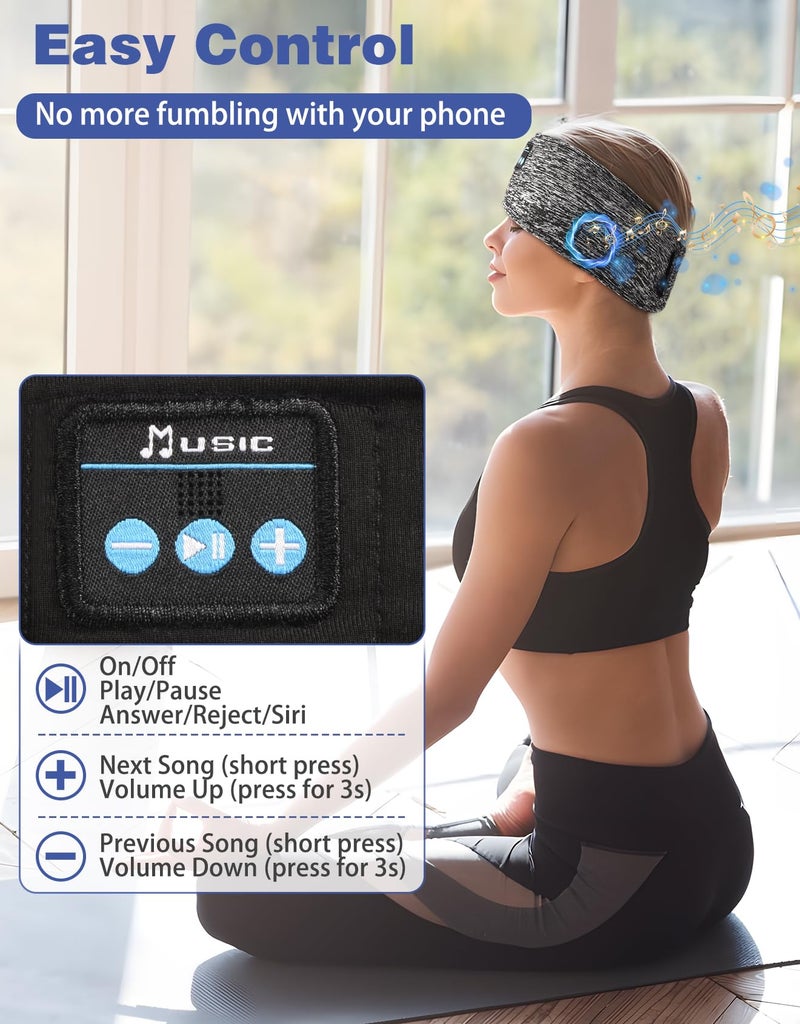 Mixiba Adjustable Sleeping Headphones, 2-Pack Headband Headphones with Fastener, Bluetooth Headband with Thin Speakers Mic for Men Women, Yoga, Running, Workout, Travel - Black&Gray - Image 5