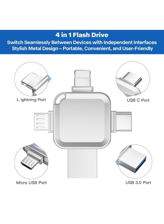 محركات أقراص فلاش USB سعة 2 تيرابايت 4 في 1 OTG Memory Stick للهاتف المحمول محرك أقراص فلاش USB للهواتف USB-C وهواتف Android iPhone 15 MacBook iPad وأجهزة الكمبيوتر المتوافقة مع المزيد من الأجهزة - Image 4