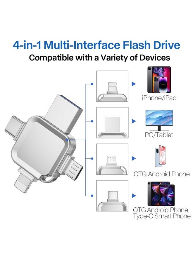 محركات أقراص فلاش USB سعة 2 تيرابايت 4 في 1 OTG Memory Stick للهاتف المحمول محرك أقراص فلاش USB للهواتف USB-C وهواتف Android iPhone 15 MacBook iPad وأجهزة الكمبيوتر المتوافقة مع المزيد من الأجهزة - Image 2