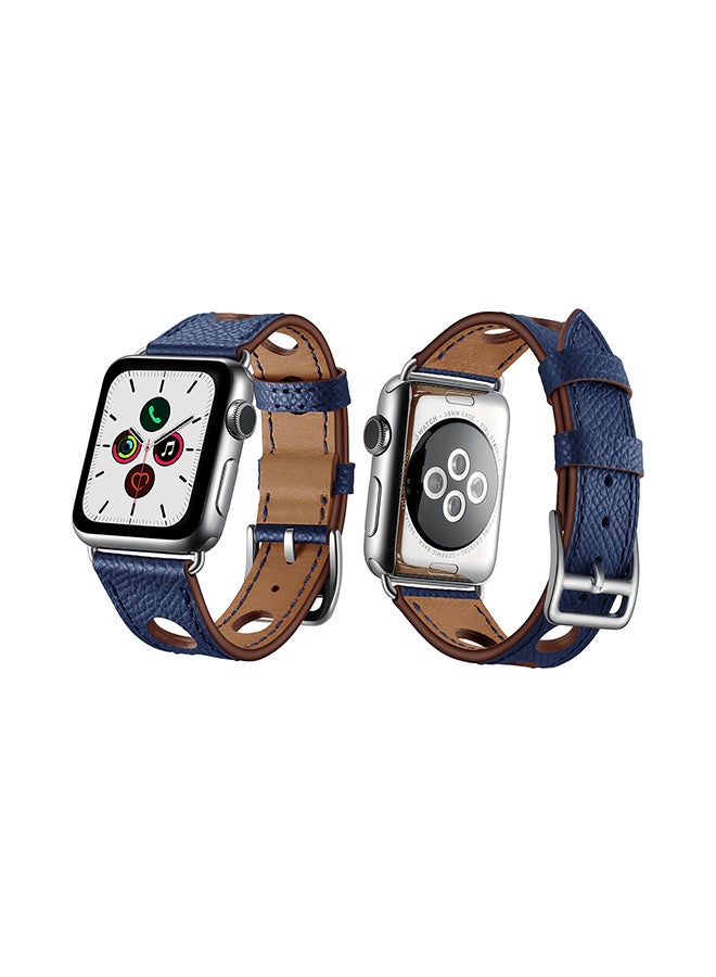 بيرفيي سوار بديل بتصميم كلاسيكي ومزود بثقوب لساعة أبل سيريز 5/4/3/2/1 أزرق داكن