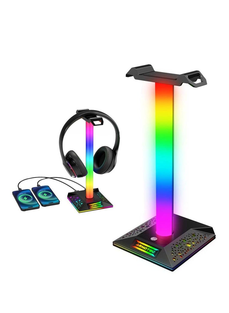 ARNOTEC EB02 RGB Gaming Headphone Stand with 3.5mm AUX & Dual USB Ports, Touch Control Light Modes – Colorful Gradient Lighting for PC Gamers - Image 2