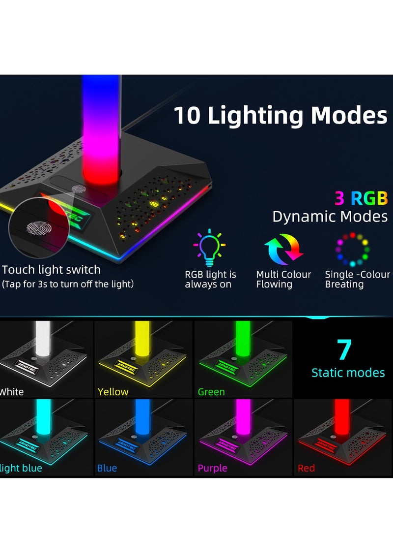 ARNOTEC EB02 RGB Gaming Headphone Stand Desktop Horse Stord With 3.5mm AUX and 2xUSB Charging Port For PC  Gamers - Image 4