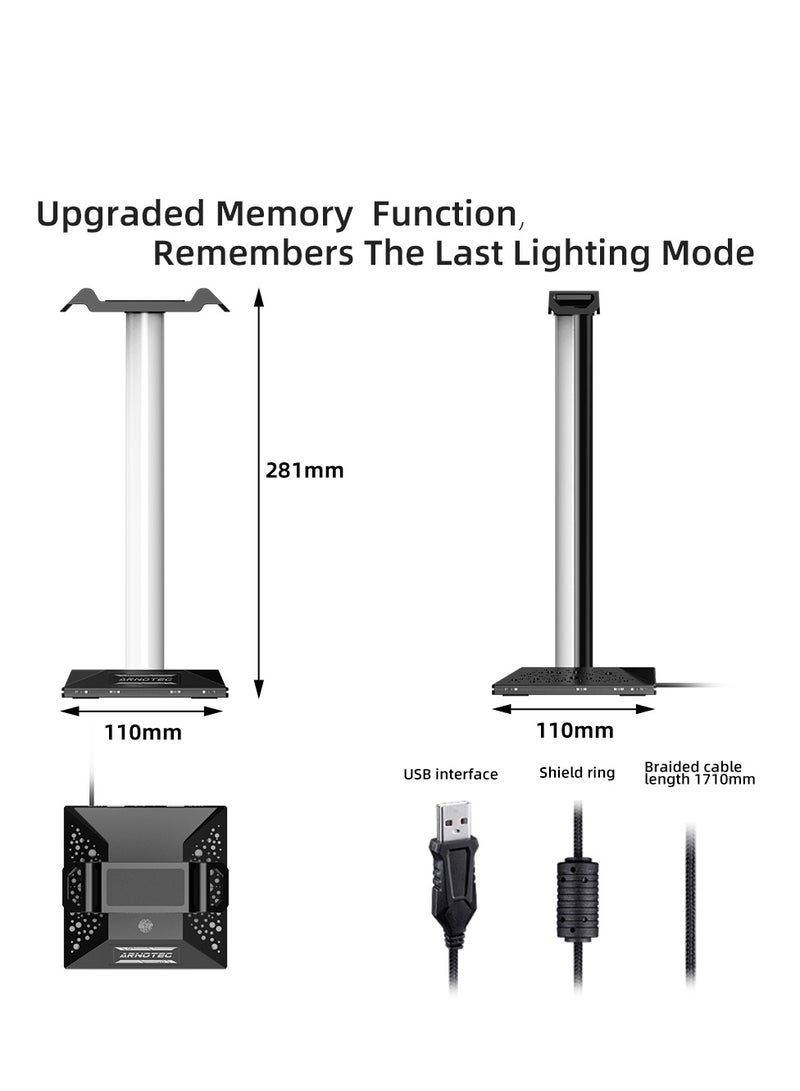 ARNOTEC EB02 RGB Gaming Headphone Stand Desktop Horse Stord With 3.5mm AUX and 2xUSB Charging Port For PC  Gamers - Image 5