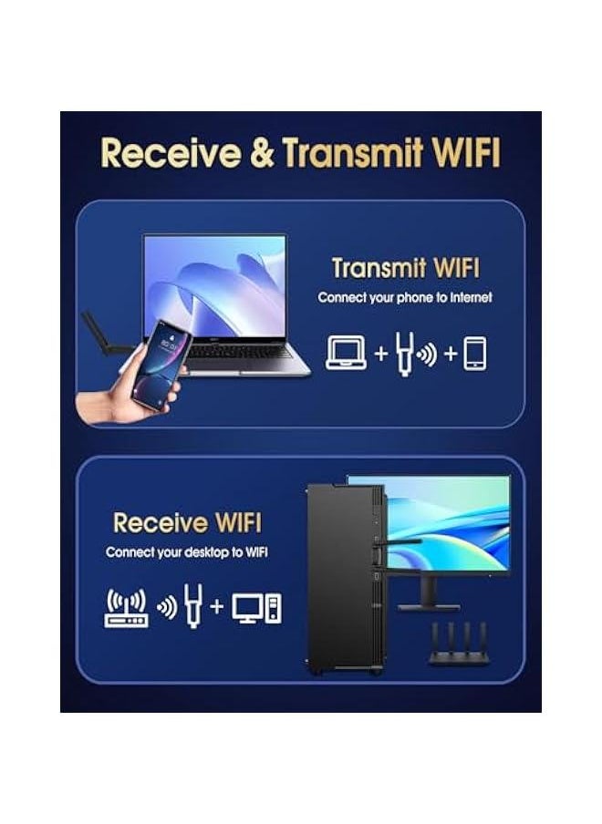 Arabest - Dual-Band Wireless USB 3.0 WiFi Adapter for Desktop Computers - AC 1300Mbps Speed - 2.4G/400Mbps & 5G/867Mbps Frequency - High Gain 5dBi Antenna - Supports Win XP/7/8/8.1/10/11 - Image 1