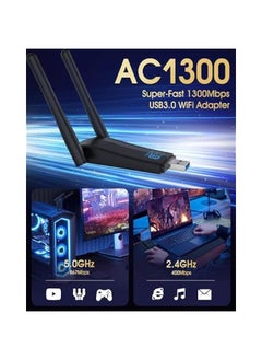 عربست محول واي فاي USB 3.0 للكمبيوتر المكتبي، سرعة AC 1300Mbps، تردد مزدوج 2.4G / 5G، هوائي عالي الكسب 5dBi، يدعم أنظمة التشغيل Win11 / 10 / 8.1 / 8/7 / XP.  - Image 2